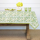 Spring Ginkgo Green & White Hand Block Printed Cotton Tablecloth