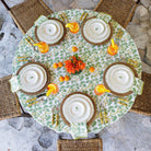 Spring Ginkgo Green & White Hand Block Printed Cotton Tablecloth