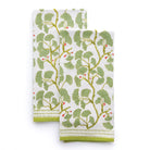 Spring Ginkgo Green & White Hand Block Printed Cotton Kitchen Tea Towels