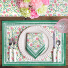 Stephanie Pink & Green Hand Block Printed Floral Cotton Canvas Placemats