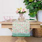 Stephanie Pink & Green Hand Block Printed Floral Cotton Canvas Table Runner