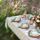 Stephanie Pink & Green Hand Block Printed Floral Cotton Tablecloth