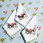 At the Finish Embroidered Equestrian Horse Racing Cloth Napkins with Green Scalloped Edge
