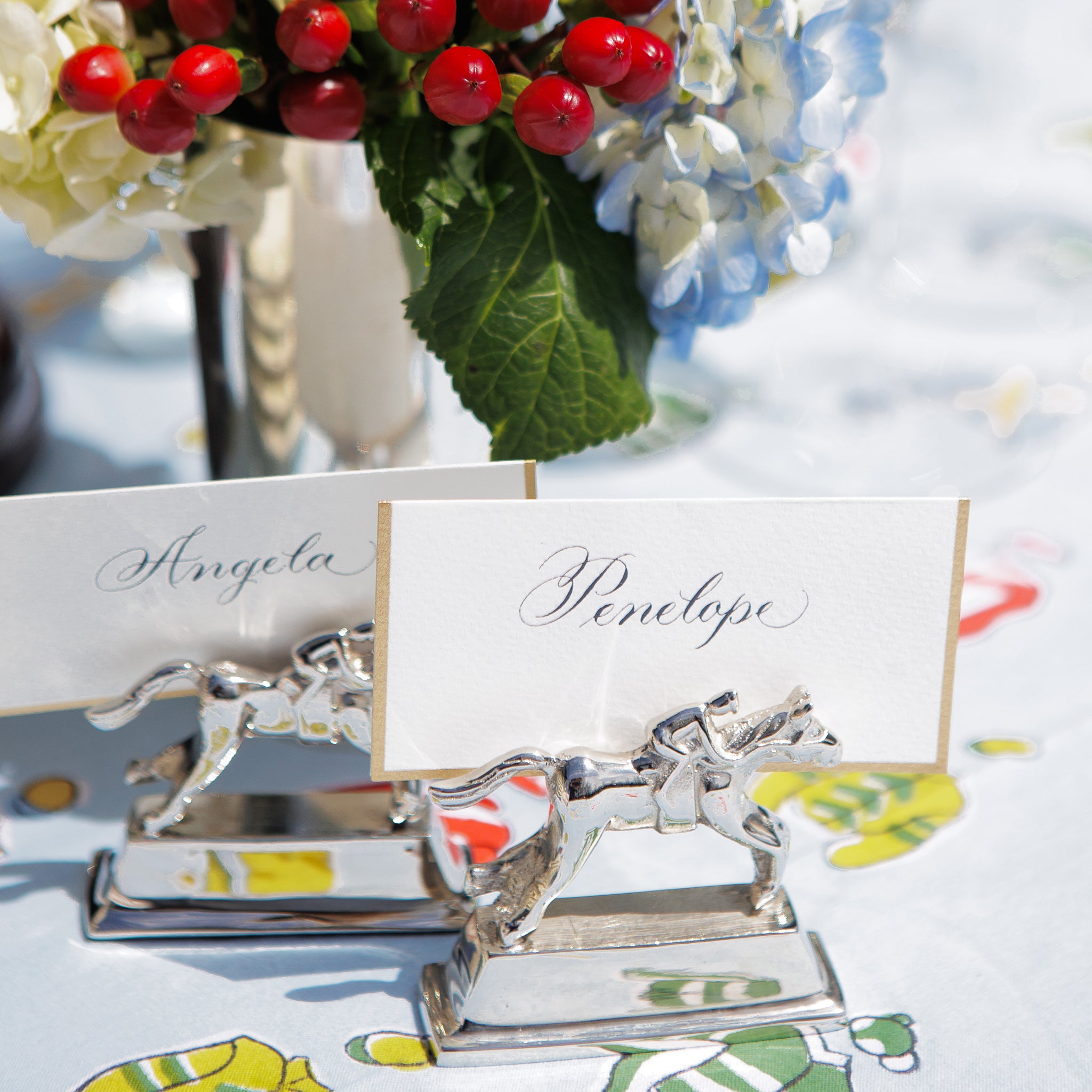 Silver Horse & Jockey Equestrian Place Card Holders