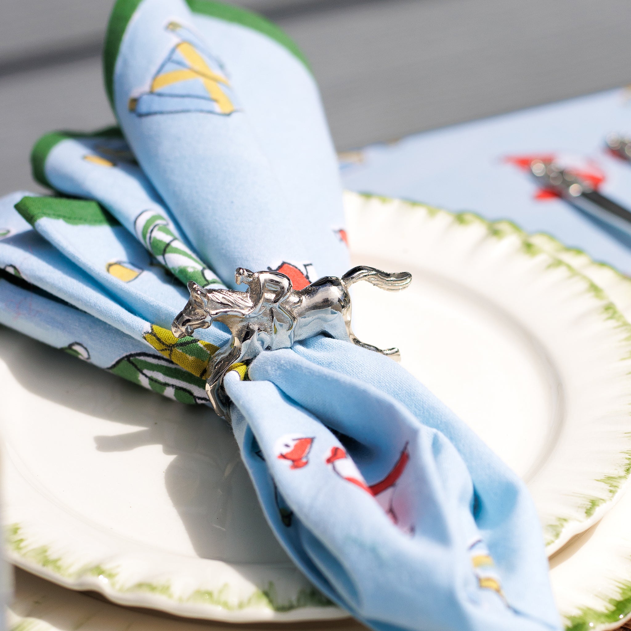 Silver Horse & Jockey Equestrian Napkin Rings