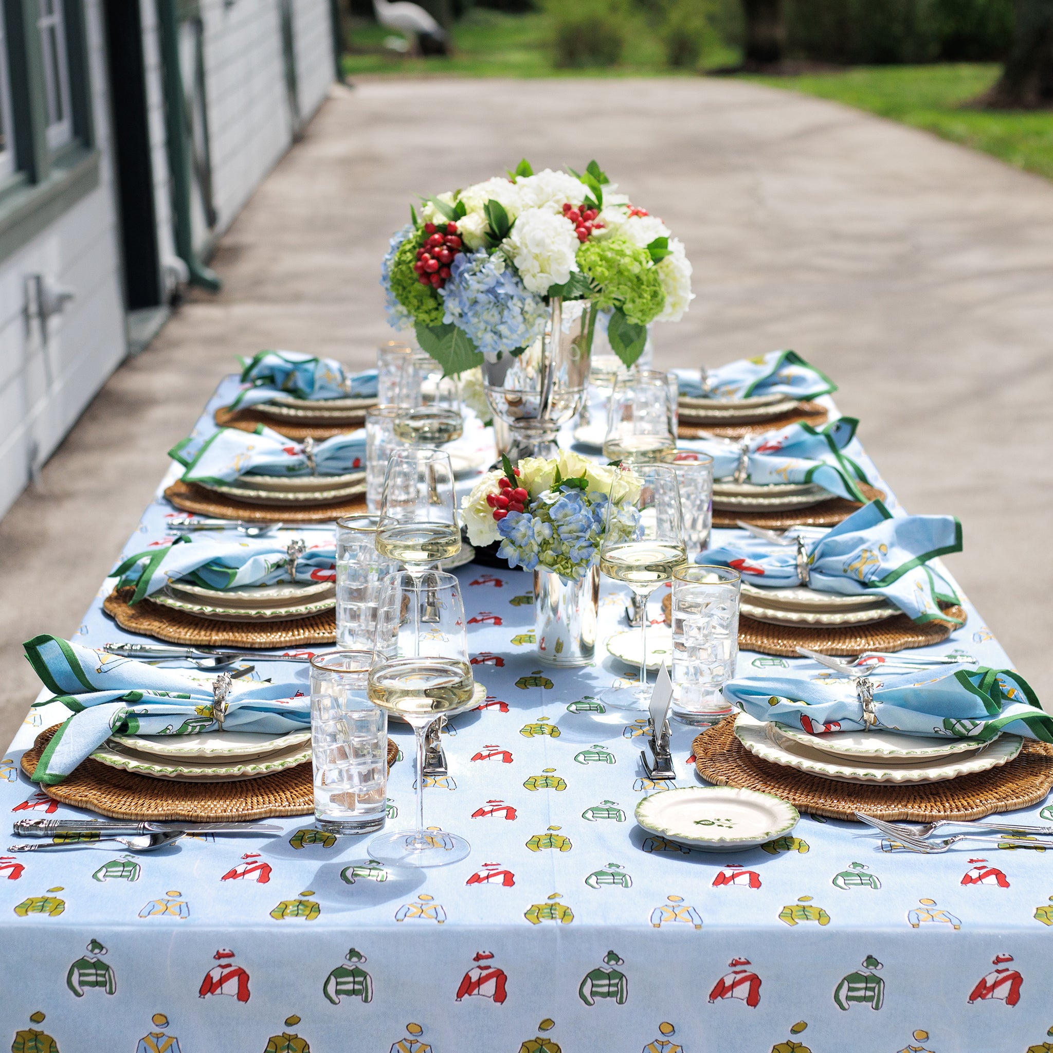 Equestrian Vintage Jockey Silks Hand Block Printed Cotton Tablecloth