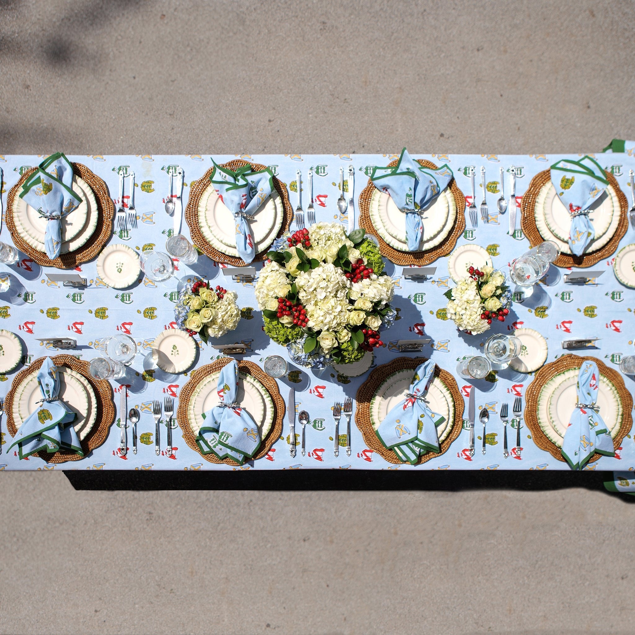 Equestrian Vintage Jockey Silks Hand Block Printed Cotton Tablecloth