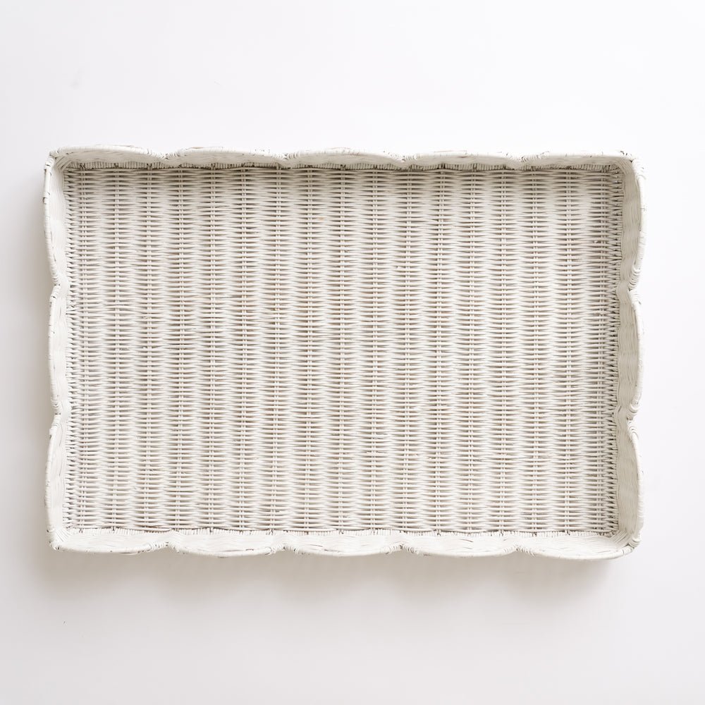 White Wicker Scalloped Tray