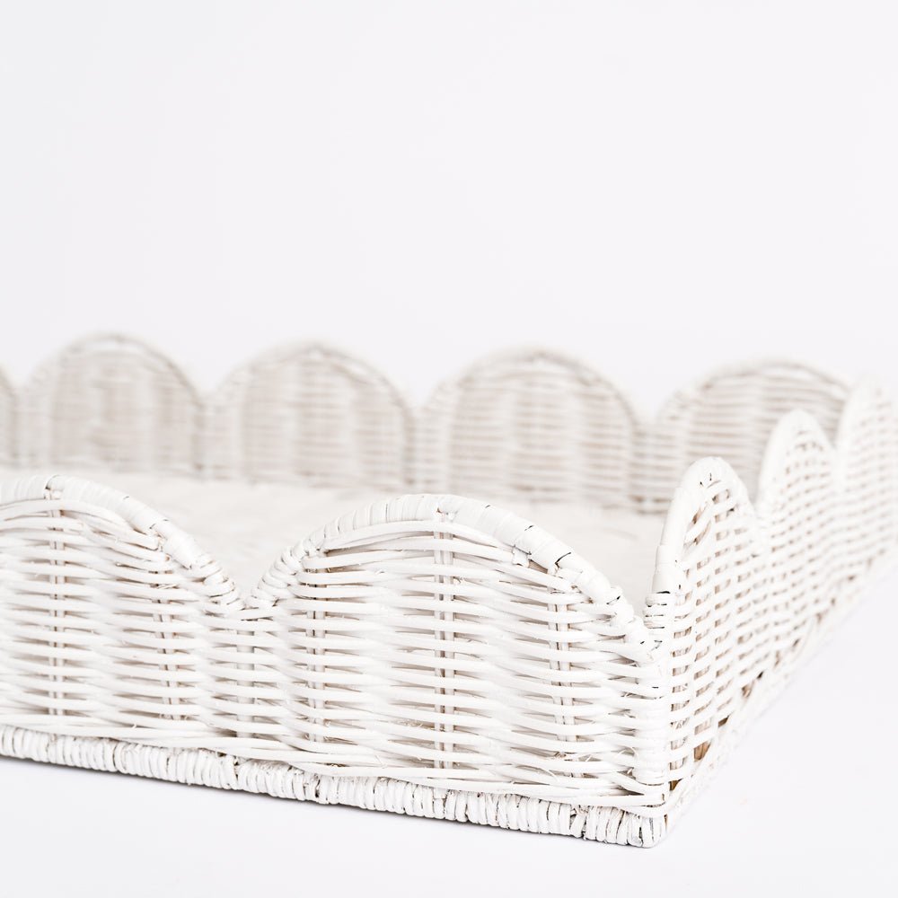 White Wicker Scalloped Tray
