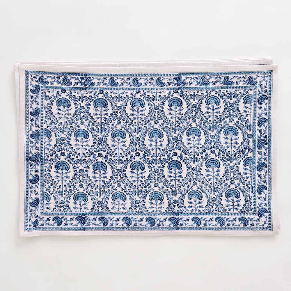 Blue and white intricate floral pattern composes this 100% cotton placemat.