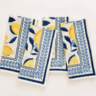Navy Blue & Yellow Lemon Hand Block Printed Cotton Napkins