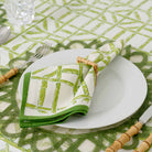 Green Bamboo Hand Block Printed Geometric Cotton Napkins