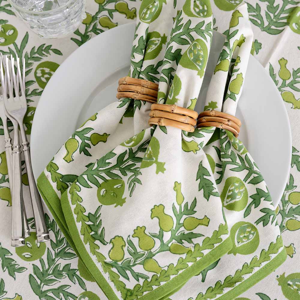 Napkins in napkin rings.