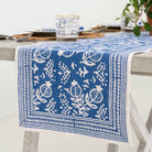 Close up of Pomegranate Blue table runner.