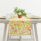 70s Flower Colorful Hand Block Printed Floral Cotton Canvas Table Runner