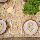 70s Flower Colorful Hand Block Printed Floral Cotton Tablecloth