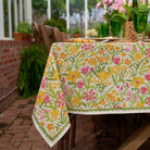70s Flower Colorful Hand Block Printed Floral Cotton Tablecloth