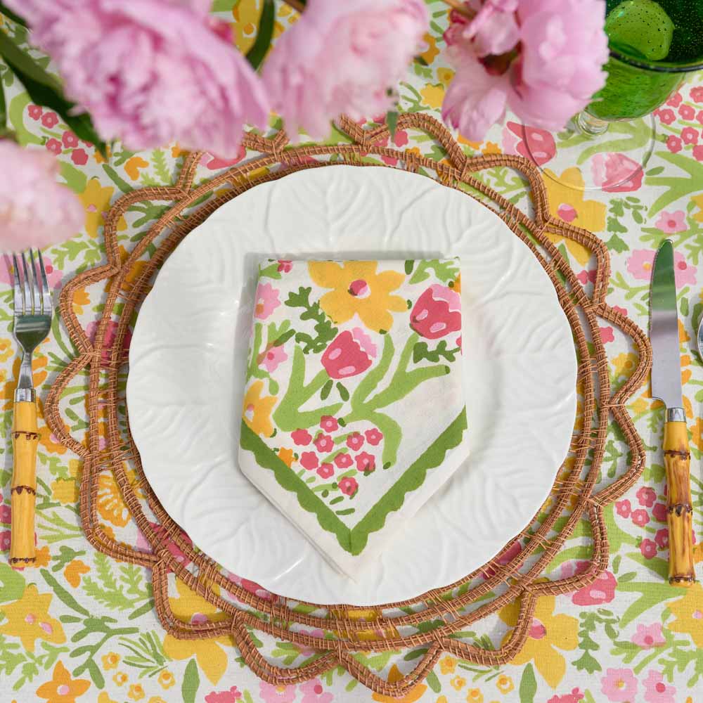 70s Flower Colorful Hand Block Printed Floral Cotton Napkins