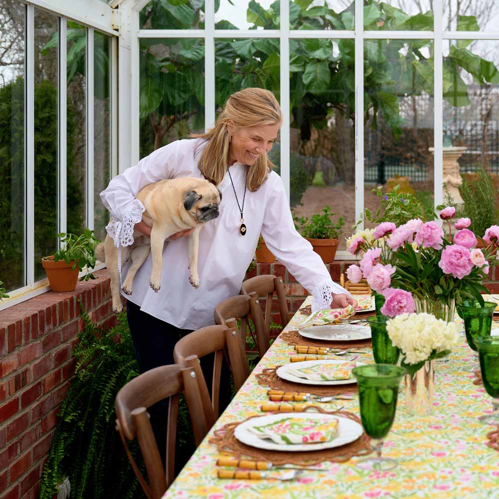 70s Flower Colorful Hand Block Printed Floral Cotton Tablecloth