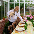 70s Flower Colorful Hand Block Printed Floral Cotton Tablecloth
