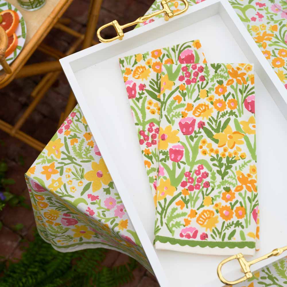 70s Flower Colorful Hand Block Printed Floral Cotton Kitchen Tea Towels