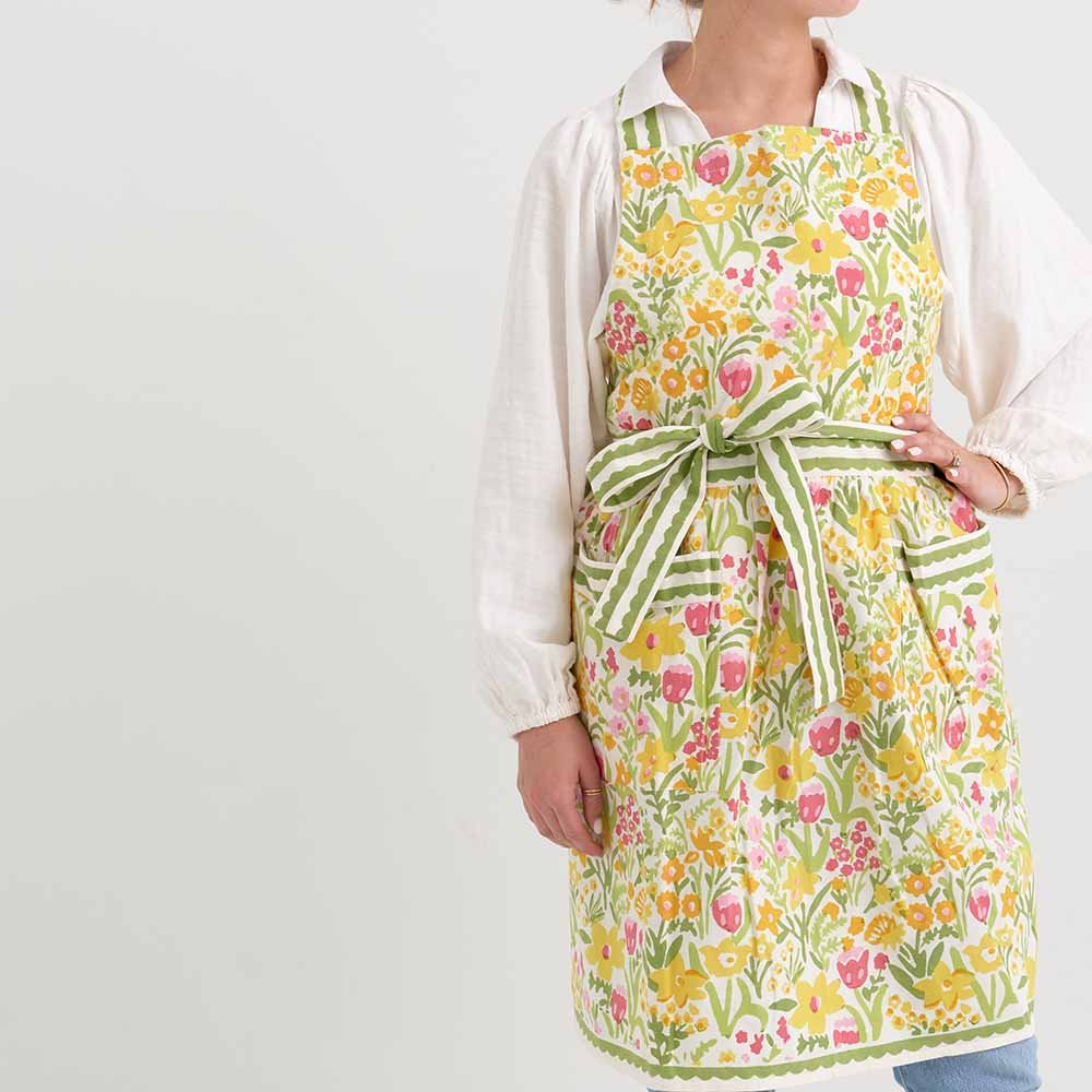 70s Flower Colorful Hand Block Printed Floral Apron