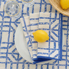 Blue and white napkin on a summer themed table.