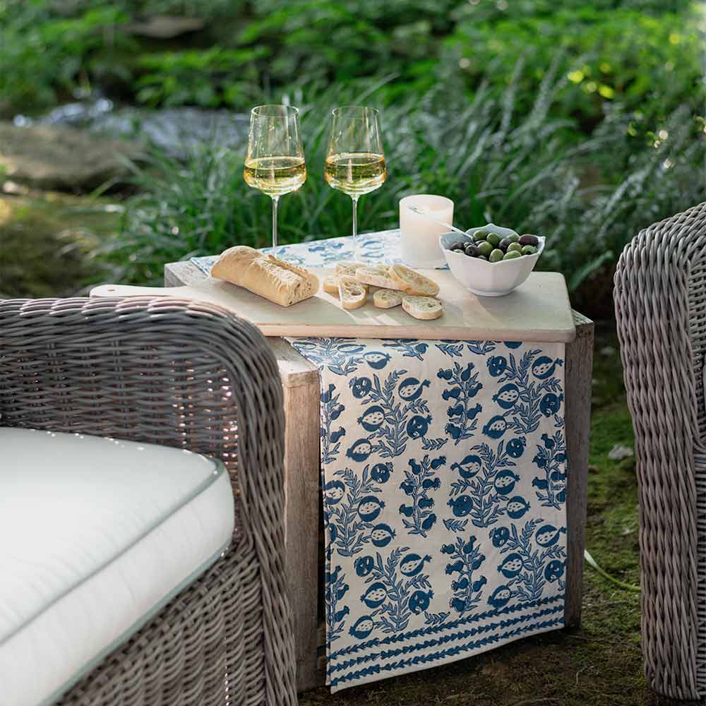 Table runner decorating side table.