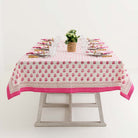 Dinner table set with Rosé tablecloth.