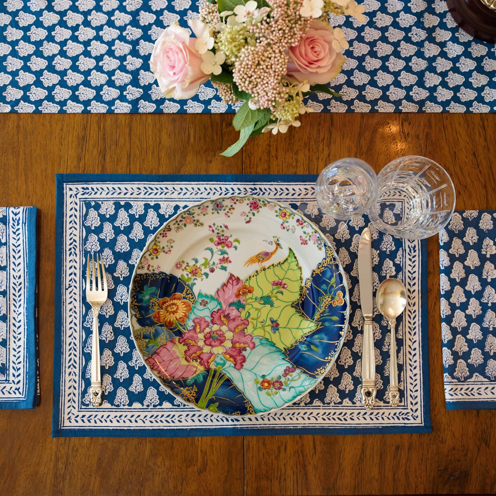 Pom Buti Denim Floral blue & white placemat