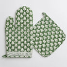 Pom Buti Green & White Floral oven mitt and pot holder set