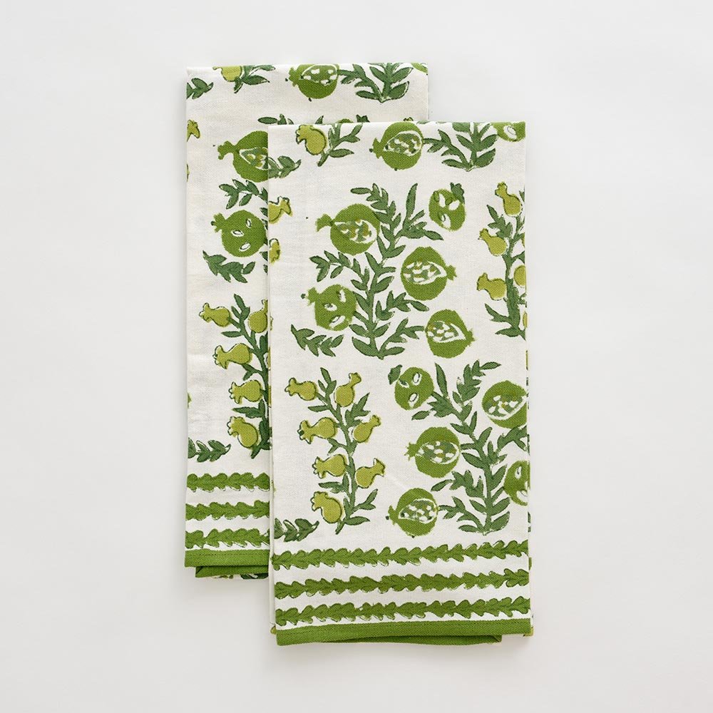 Set of 2 Pom Bells Green Tea Towels.