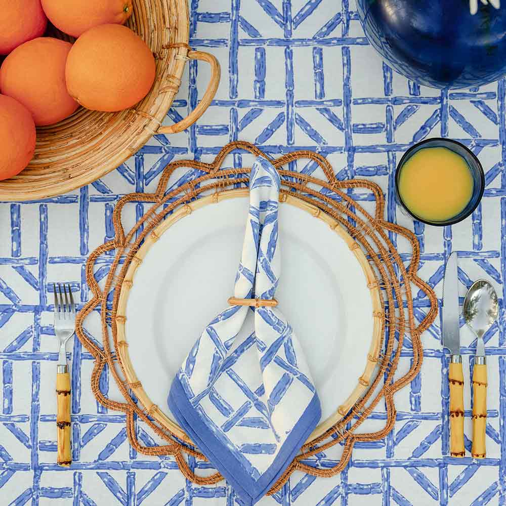 Blue Bamboo Hand Block Printed Geometric Cotton Napkins