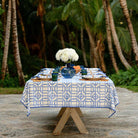Blue Bamboo Hand Block Printed Geometric Tablecloth