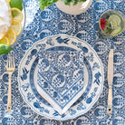 Caroline Blue napkin and tablecloth on a dinner table.